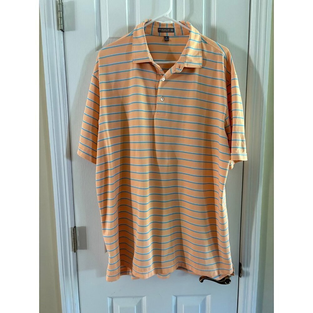 Peter Millar Polo Shirt Summer Comfort Orange Striped